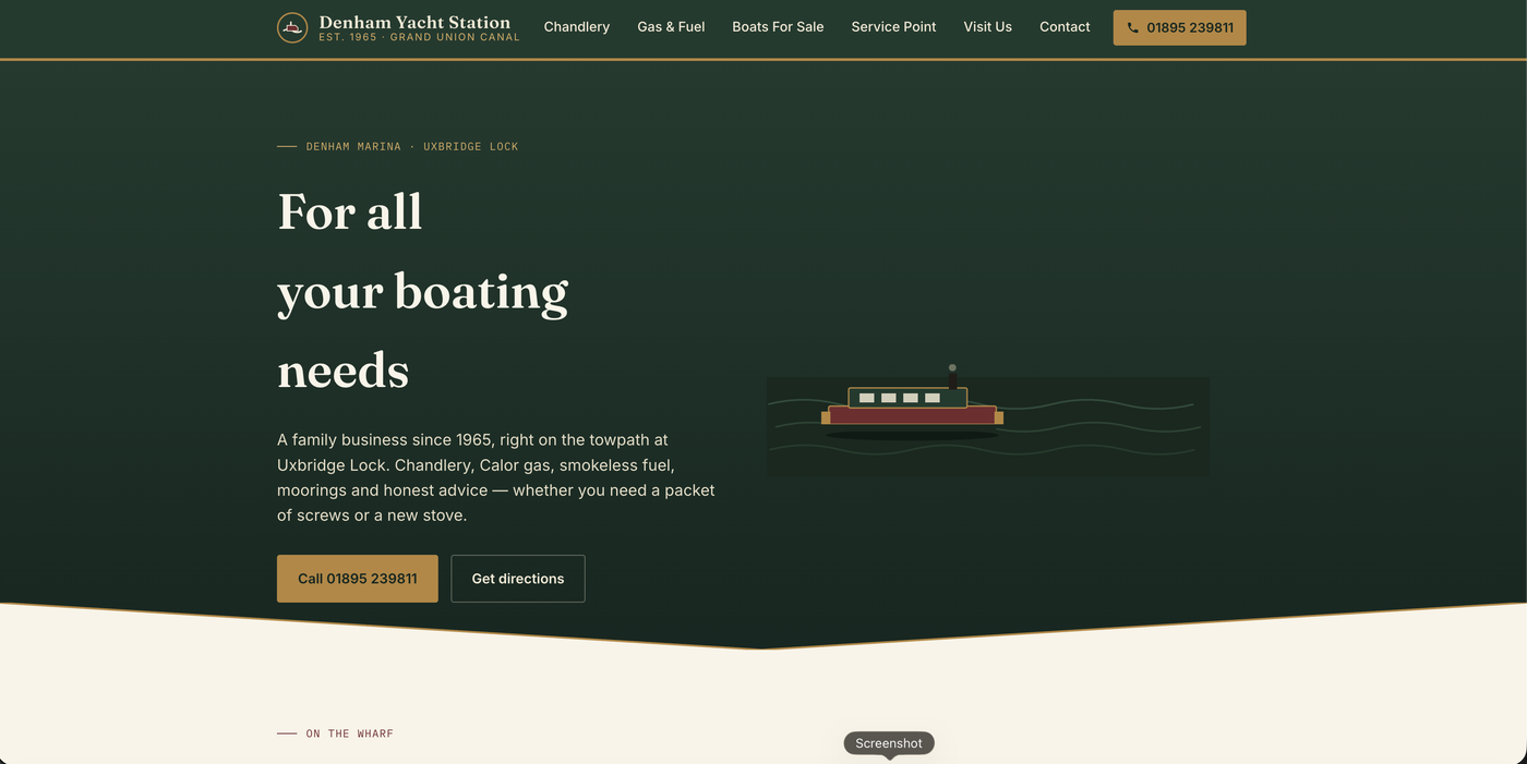Denham Yacht Station website โ hero section